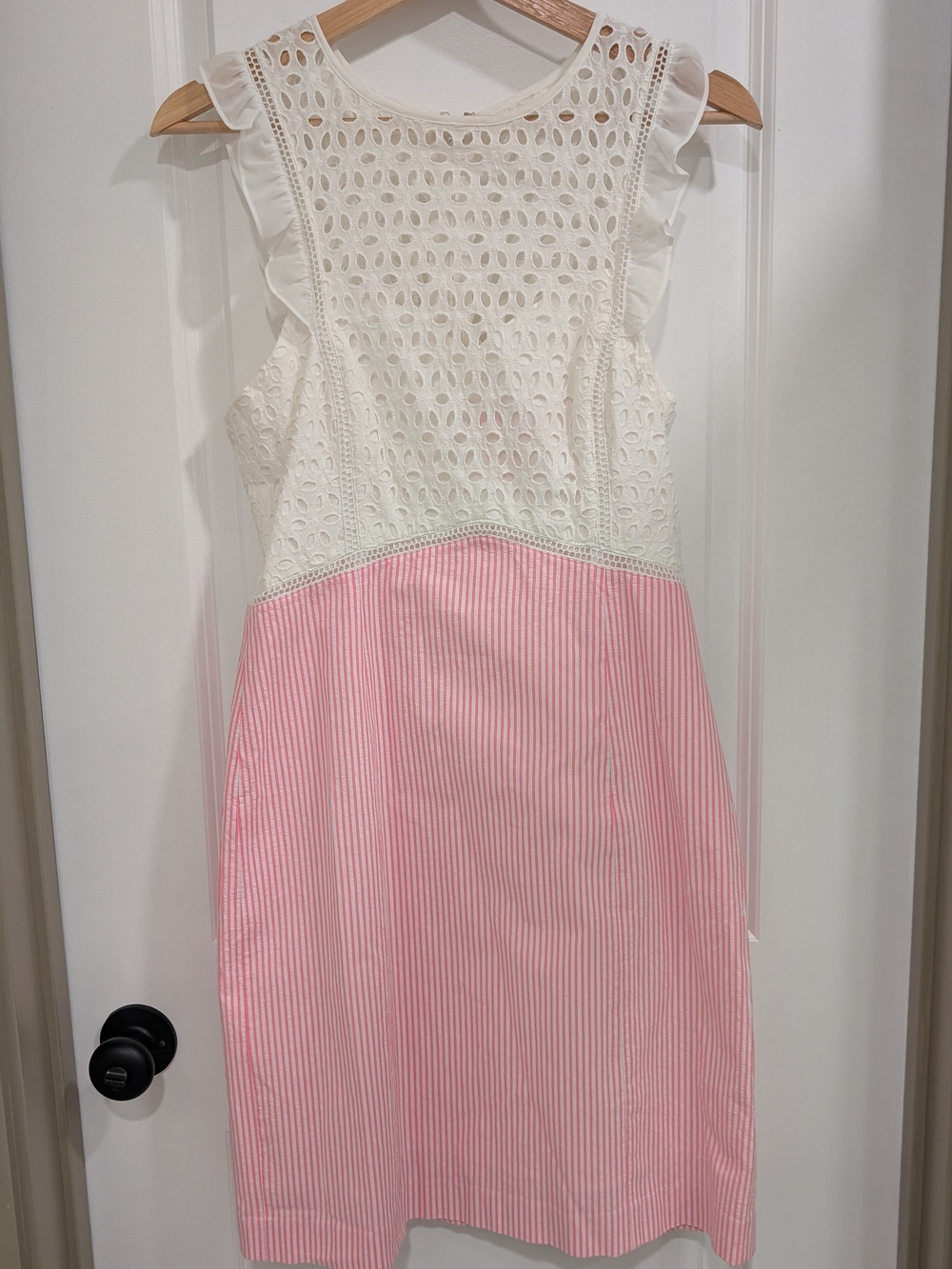 Lilly Pulitzer White Crochet Top Pink Striped Maya Shift Dress